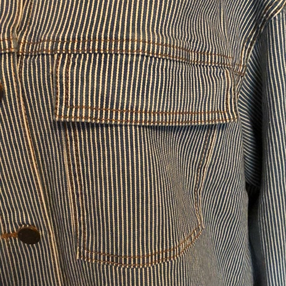 NWT Universal Thread boxy striped jean jacket with band collar and chest pockets - Picture 5 of 13